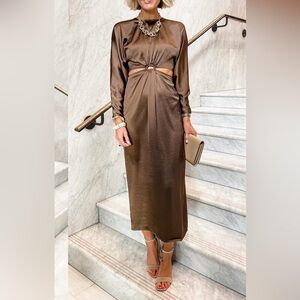 NWT Express Satin Long Sleeve Cutout Dress
